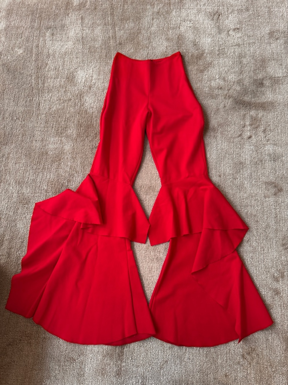 Hanifa Red Layered Ruffle Flare Pants
